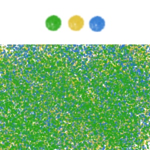 Création d’une teinte de vert par juxtaposition de points colorés