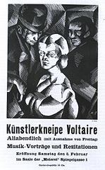 Affiche pour l'ouverture du Cabaret Voltaire, lithographie de Marcel Slodki, 1916