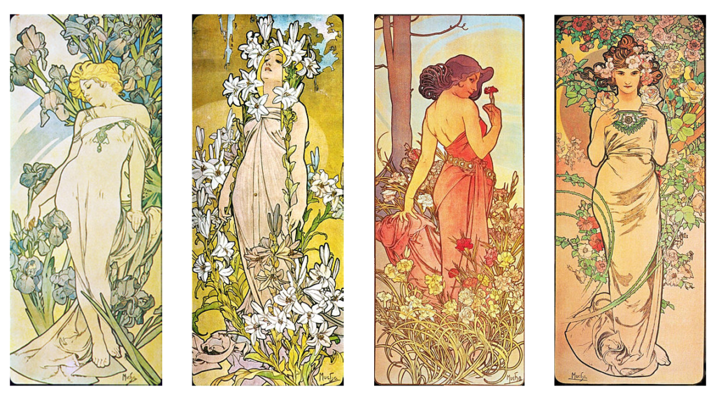 Série Les Fleurs de 1898, Iris, Lily, Œillet, Rose