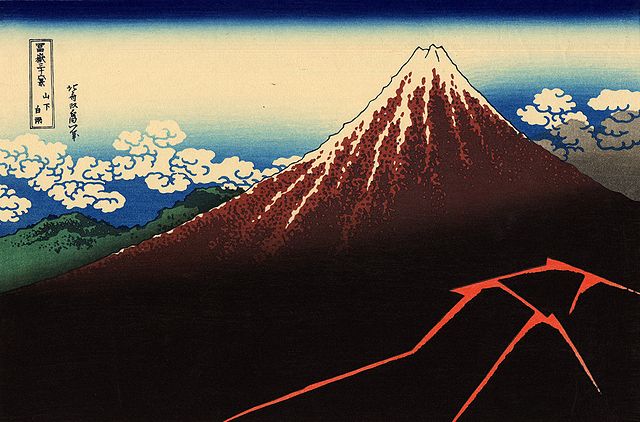 L'orage sous le sommet, 3ème estampe du recueil Trente-six vues du mont Fuji