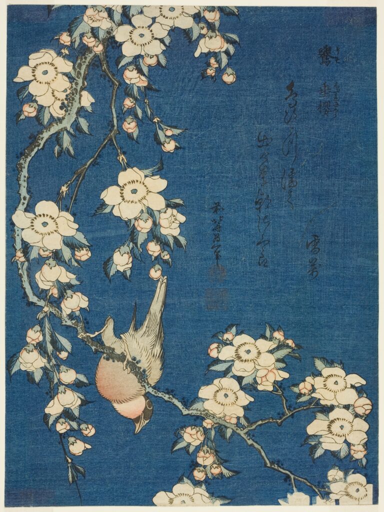 Pivoines et Canari, extrait de la série petites fleurs, Hokusai, 1834 