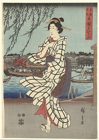 Lieux célèbres de la capitale de l'Est : Soir d'une douce soirée d'été au pont de Ryogoku, Hiroshige, 1847