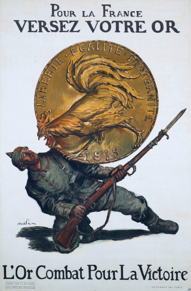 Affiche pour encourager le soutien financier des Français à l'effort de guerre, société des amis des artistes, 1915 